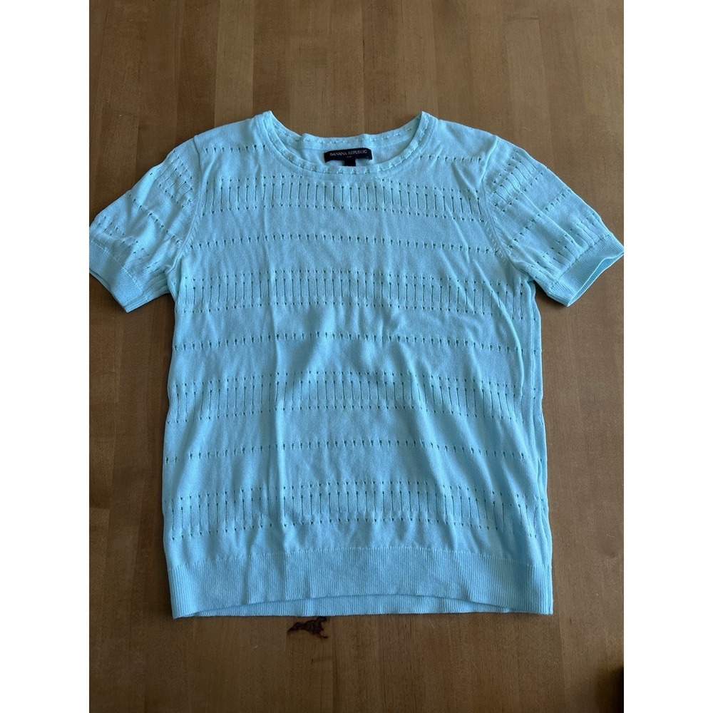 Banana Republic Shirt Women‎ Minty Blue Sz XS Crew Neck Short Sleeve Blouse Top